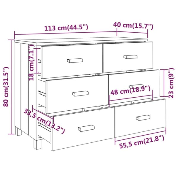 Skænke - Living skænk HAMAR 113x40x80 cm massivt fyrretræ hvid