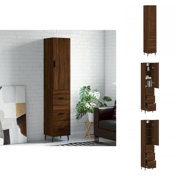 Skänkar & serveringsbord - Living Högskåp brun ek 34,5x34x180 cm konstruerat trä