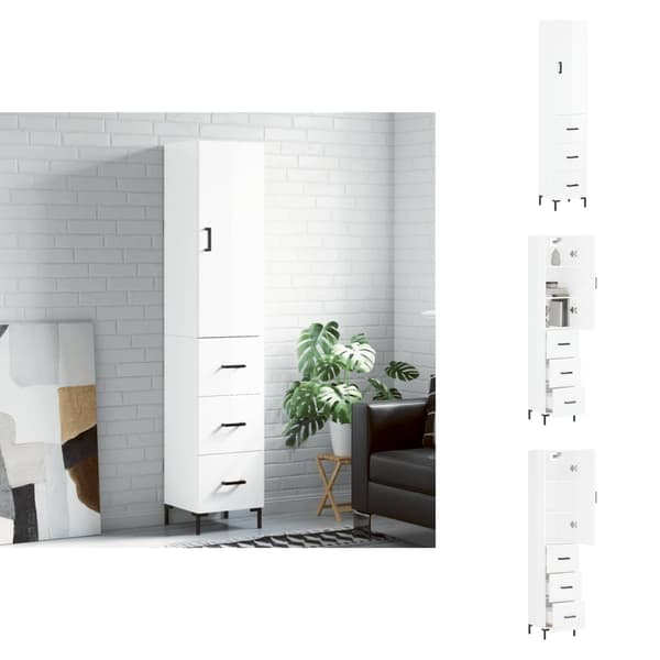 Skænke - Living skab 34,5x34x180 cm konstrueret træ hvid højglans