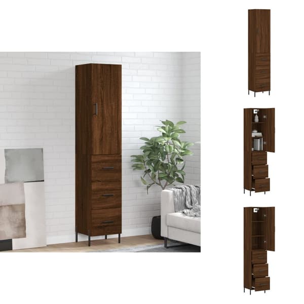 Skænke - Living skab 34,5x34x180 cm konstrueret træ brun egetræsfarve