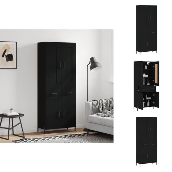 Skænke - Living højskab 69,5x34x180 cm konstrueret træ sort