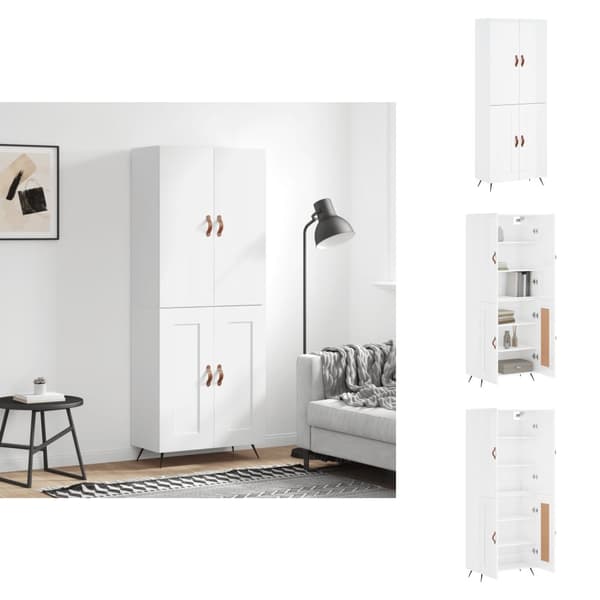 Skænke - Living højskab 69,5x34x180 cm konstrueret træ hvid højglans