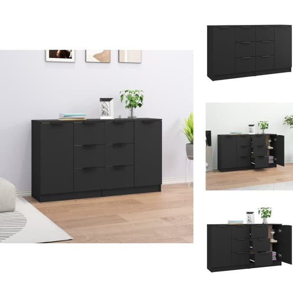 Skænke - Living skænke 2 stk. 60x30x70 cm konstrueret træ sort