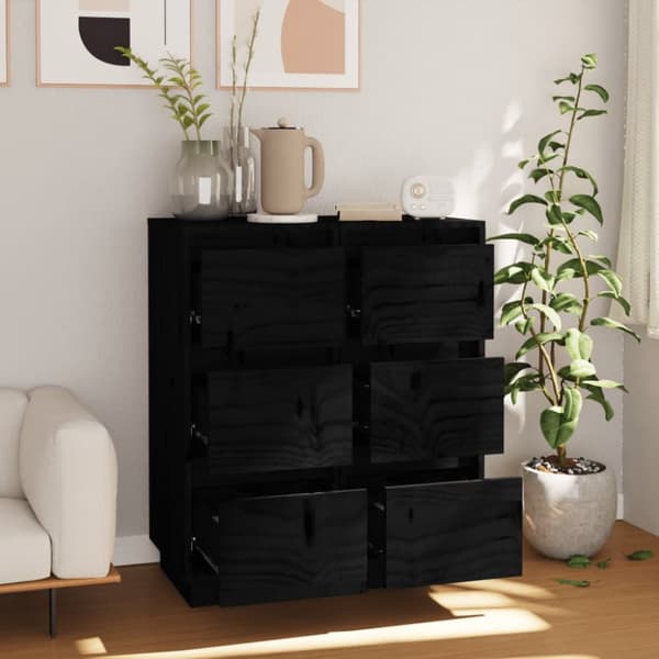 Skænke - Living skænke 2 stk. 32x34x75 cm massivt fyrretræ sort