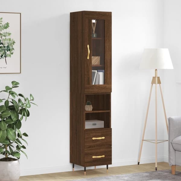 Skänkar & serveringsbord - Living Högskåp brun ek 34,5x34x180 cm konstruerat trä