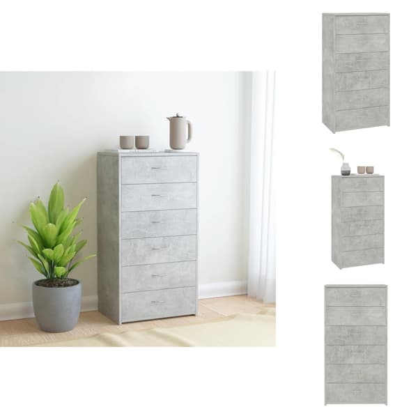 Skænke - Living kommode med 6 skuffer 50x34x96 cm konstrueret træ betongrå