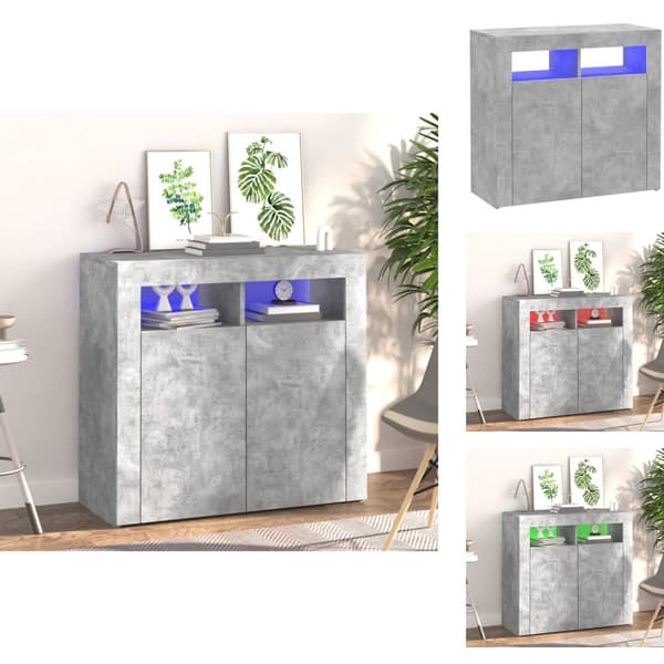 Skænke - Living skænk med LED-lys 80x35x75 cm betongrå