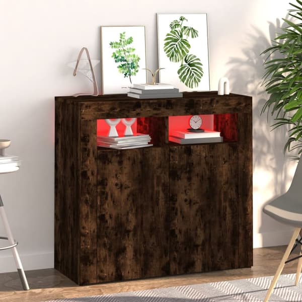 Skänkar & serveringsbord - Living Skänk med LED-belysning rökfärgad ek 80x35x75 cm