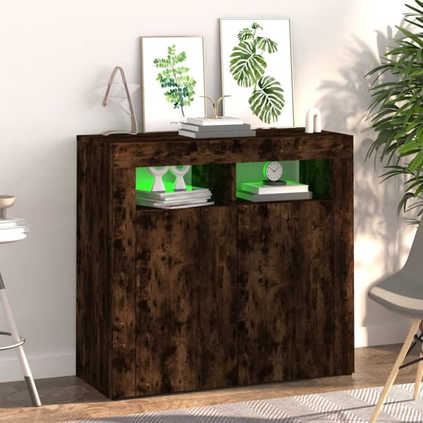 Skänkar & serveringsbord - Living Skänk med LED-belysning rökfärgad ek 80x35x75 cm