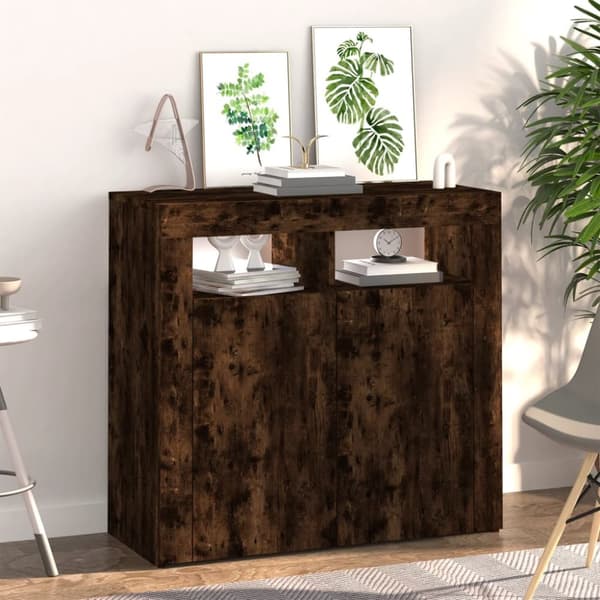 Skänkar & serveringsbord - Living Skänk med LED-belysning rökfärgad ek 80x35x75 cm