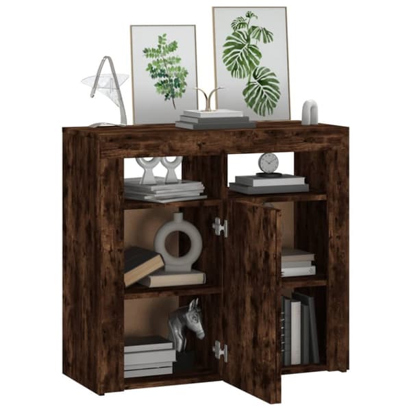 Skänkar & serveringsbord - Living Skänk med LED-belysning rökfärgad ek 80x35x75 cm
