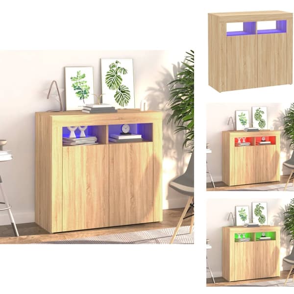 Skänkar & serveringsbord - Living Skänk med LED-belysning sonoma-ek 80x35x75 cm