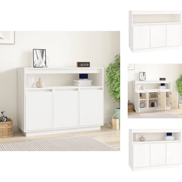 Skænke - Living skænk 104,5x34x80 cm massivt fyrretræ hvid