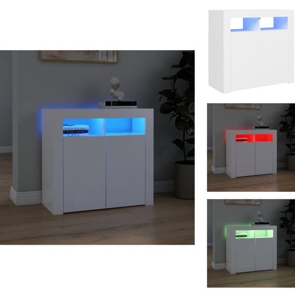 Skænke - Living skænk med LED-lys 80x35x75 cm hvid