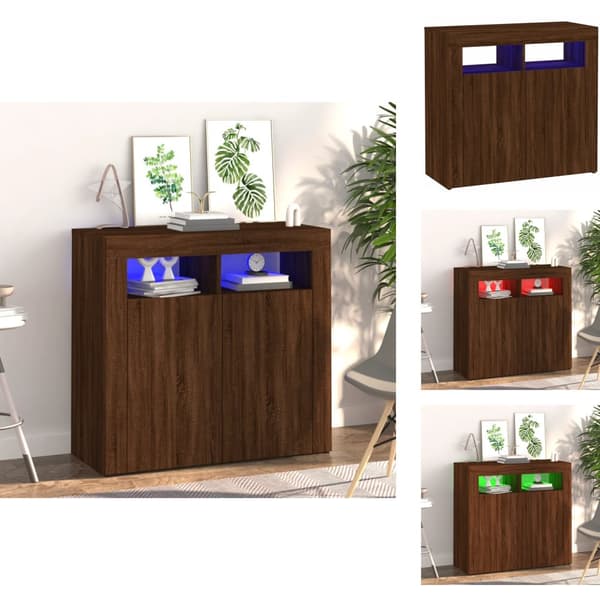 Skænke - Living skænk med LED-lys 80x35x75 cm brun eg