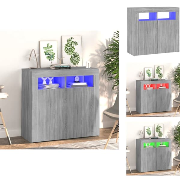 Skænke - Living skænk med LED-lys 80x35x75 cm grå sonoma-eg