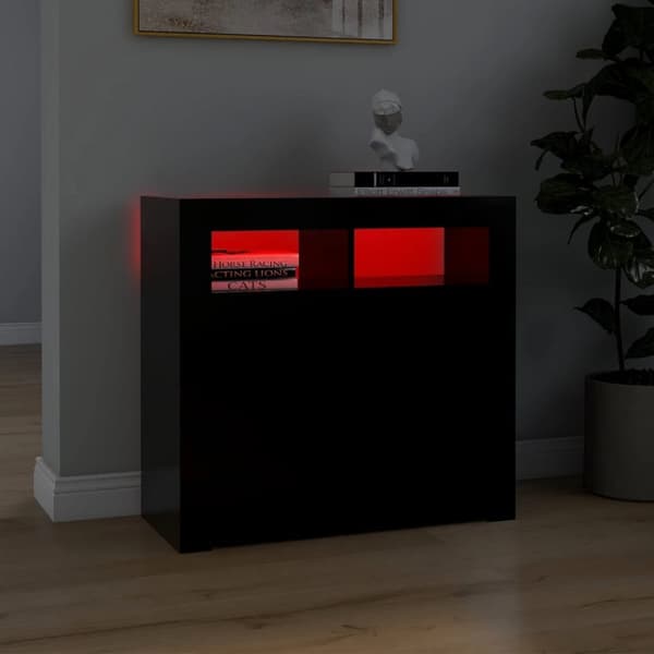 Skænke - Living skænk med LED-lys 80x35x75 cm sort