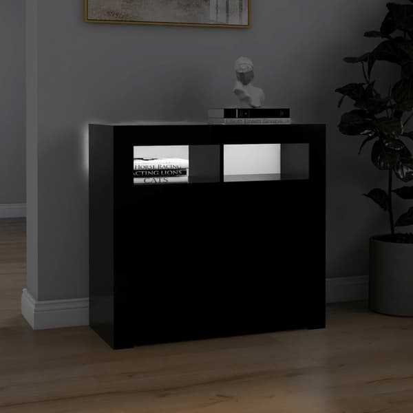 Skænke - Living skænk med LED-lys 80x35x75 cm sort