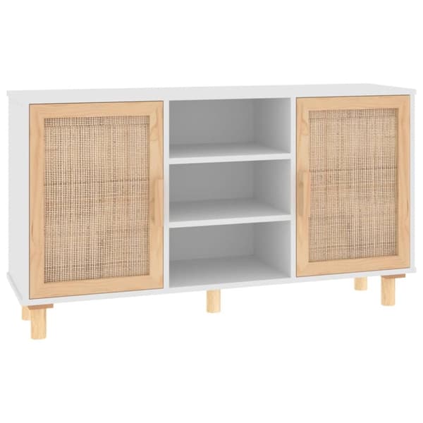 Tarjoilupöydät & senkit - Living Senkki valkoinen 105x30x60 cm täysi mänty ja luonnonrottinki