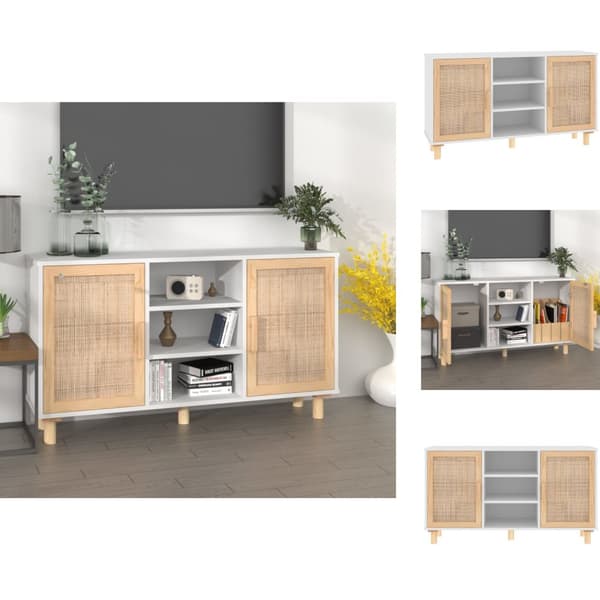 Tarjoilupöydät & senkit - Living Senkki valkoinen 105x30x60 cm täysi mänty ja luonnonrottinki