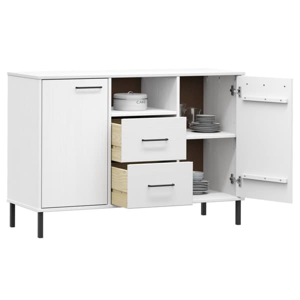 Tarjoilupöydät & senkit - Living Senkki metallijaloilla valkoinen 113x40x77 cm täyspuu OSLO