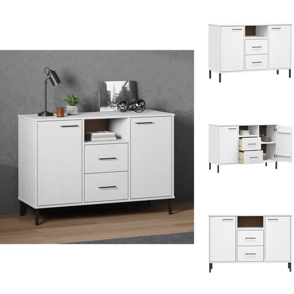 Tarjoilupöydät & senkit - Living Senkki metallijaloilla valkoinen 113x40x77 cm täyspuu OSLO