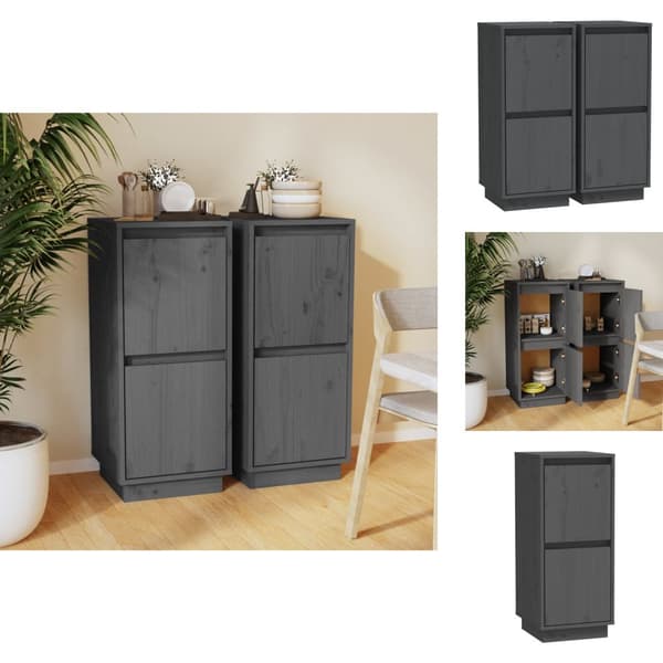 Tarjoilupöydät & senkit - Living Senkit 2 kpl harmaa 31,5x34x75 cm täysi mänty
