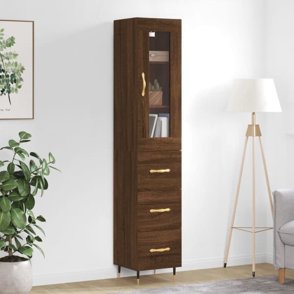 Skænke - Living skab 34,5x34x180 cm konstrueret træ brun egetræsfarve