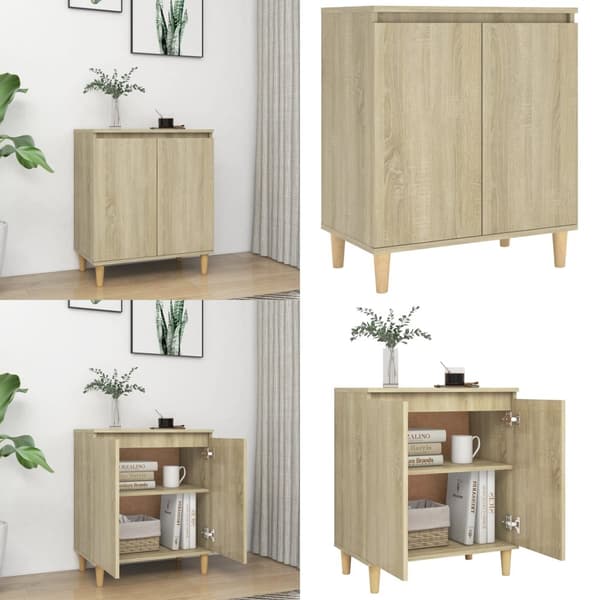 Skænk med massive træben 60x35x70 cm konstrueret træ sonoma-eg - Skænk - Skænke - Home & Living