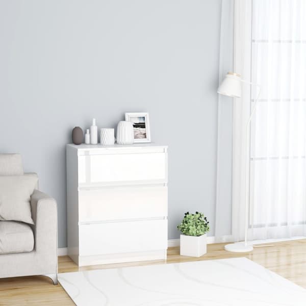 Byrå vit högglans 60x35x76 cm konstruerat trä - Skåp - Sideboard - Home & Living