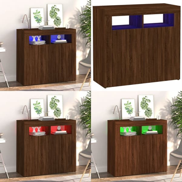 Skänk med LED-belysning brun ek 80x35x75 cm - Byrå - Byråer - Home & Living