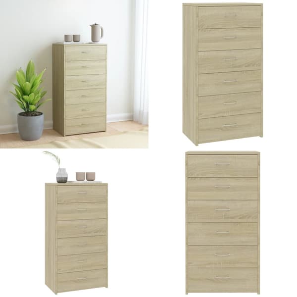 Skænk med 6 skuffer 50x34x96 cm konstrueret træ sonoma-eg - Skænk - Skænke - Home & Living