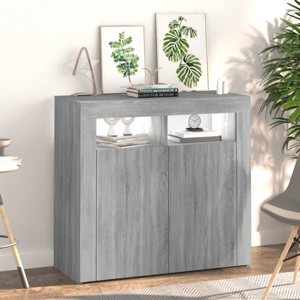 Skänk med LED-belysning grå sonoma 80x35x75 cm - Byrå - Byråer - Home & Living
