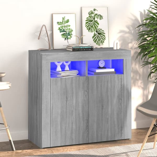Skänk med LED-belysning grå sonoma 80x35x75 cm - Byrå - Byråer - Home & Living