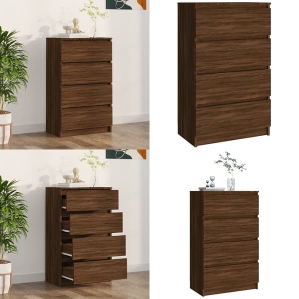 Kommode 60x35x98,5 cm konstrueret træ brun egetræsfarve - Skænk Skænke - Skab - Home & Living