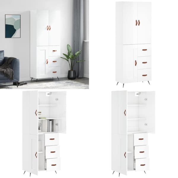 Højskab 69,5x34x180 cm konstrueret træ hvid højglans - Højskab - Højskabe - Home & Living