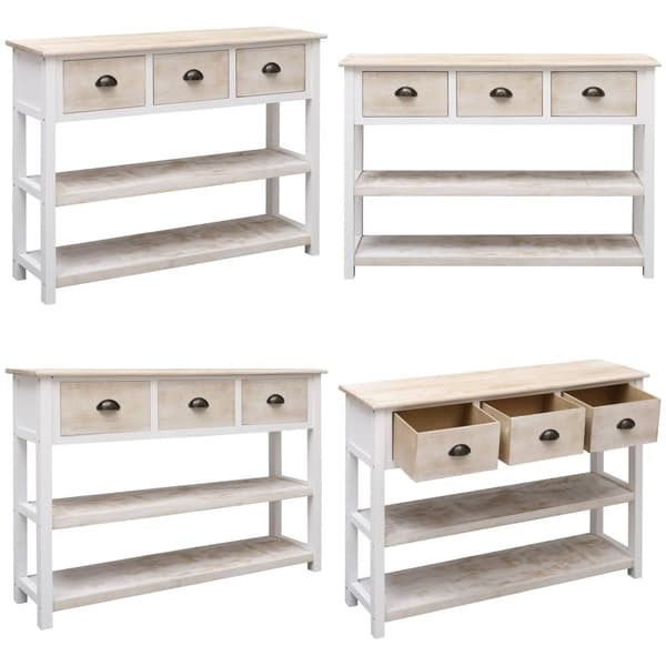 Skänk vit och brun 108x30x76 cm massivt kejsarträ - Skänk - Skänkar - Home & Living