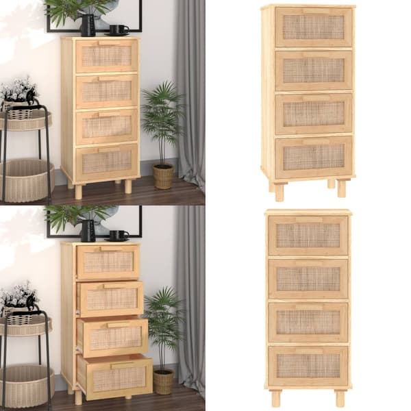 Skænk 40x30x90 cm massivt fyrretræ og naturlig rattan brun - Skænk - Skænke - Home & Living