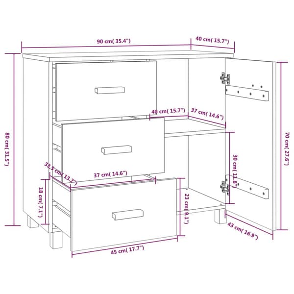 Skænk HAMAR 90x40x80 cm massivt fyrretræ lysegrå - Skænk - Skænke - Home & Living