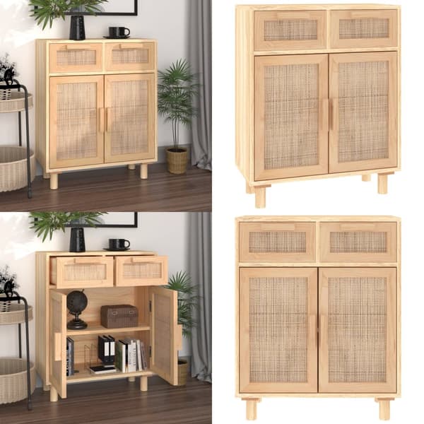Skænk 60x30x75 cm massivt fyrretræ og naturlig rattan brun - Skab - Skabe - Home & Living