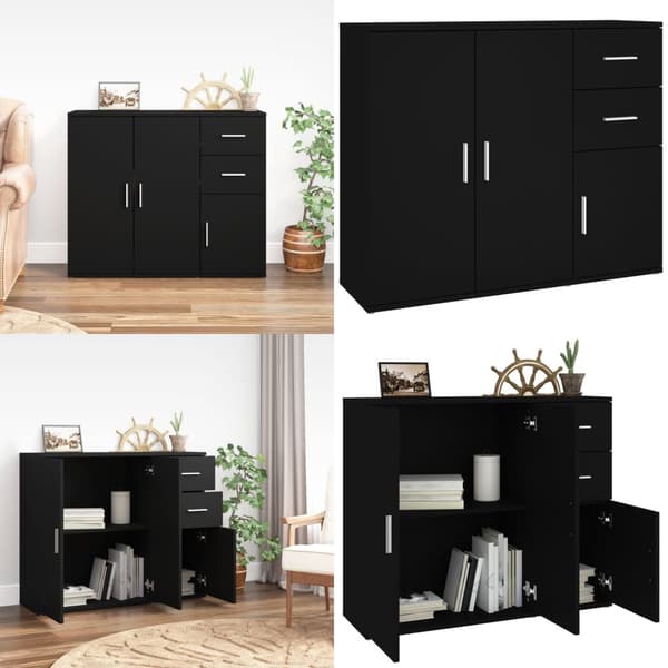 Skänk svart 91x29,5x75 cm konstruerat trä - Skänk - Skänkar - Home & Living