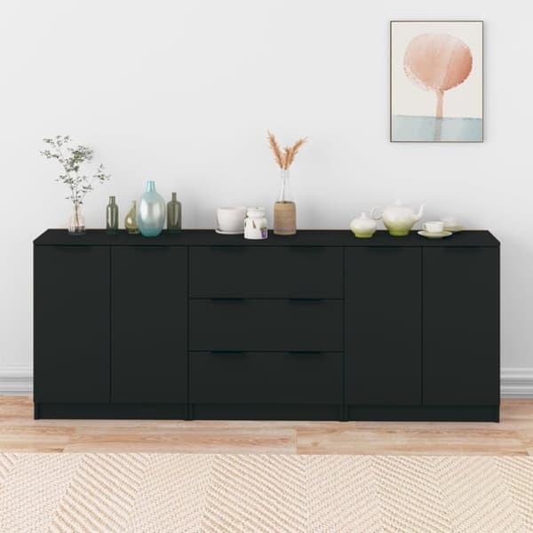 Skänk 3 delar svart konstruerat trä - Skänk - Skänkar - Home & Living