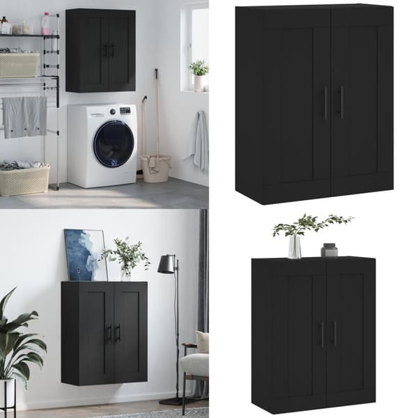 Seinäkiinnitettävä kaappi musta 69,5x34x90 cm tekninen puu - Seinäkaappi - Seinäkaapit - Home & Living