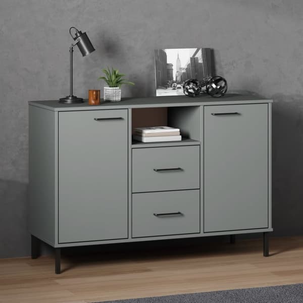 Skänk med metallben OSLO grå 113x40x77 cm massivt trä - Skänk - Skänkar - Home & Living
