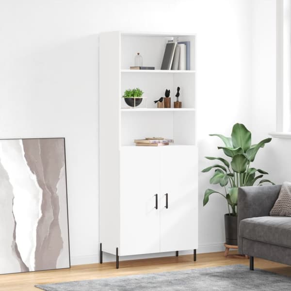 Högskåp vit 69,5x34x180 cm konstruerat trä - Sidoskåp - Förvaringsskåp - Home & Living