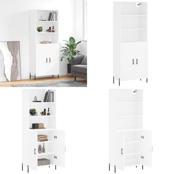 Högskåp vit 69,5x34x180 cm konstruerat trä - Sidoskåp - Förvaringsskåp - Home & Living