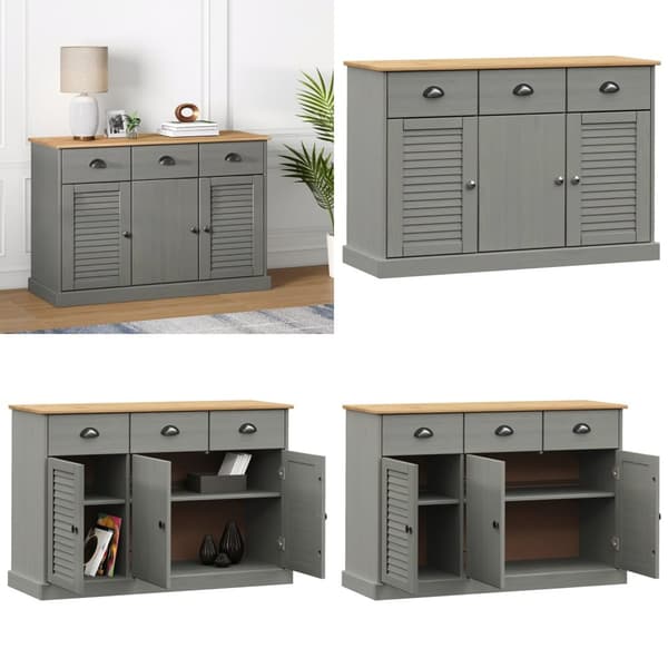 Skænk med skuffer VIGO 113x40x75 cm massivt fyrretræ grå - Skænk - Skænke - Home & Living