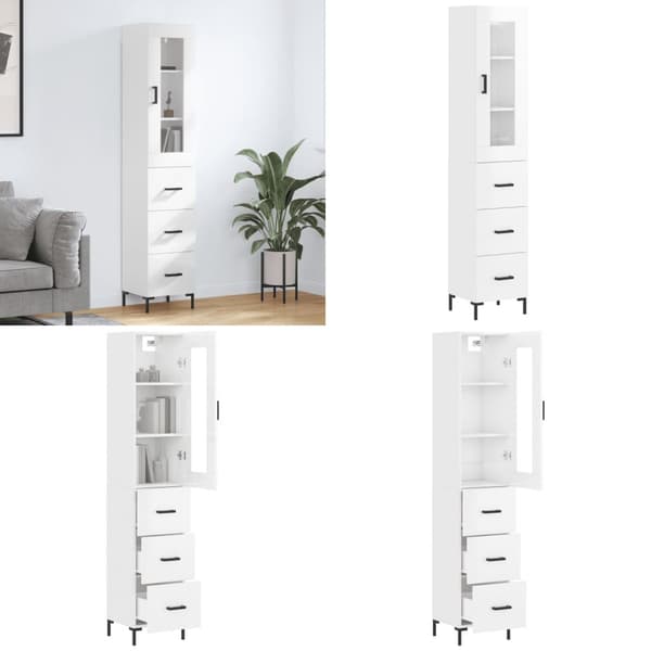 Skab 34,5x34x180 cm konstrueret træ hvid højglans - Højskab - Højskabe - Home & Living