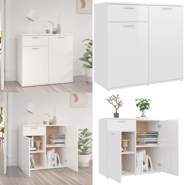 Skänk vit högglans 80x36x75 cm konstruerat trä - Skänkar - Skänk - Home & Living