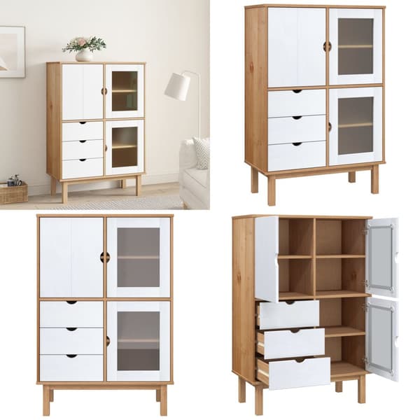 Højskab OTTA 85x43x125 cm massivt fyrretræ brun og hvid - Højskab - Højskabe - Home & Living